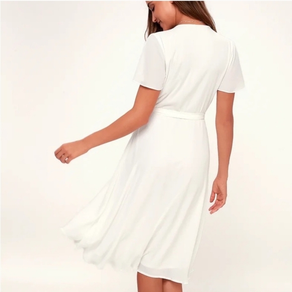 NWT Lulus Rise To The Occasion Wrap Dress White Bridal Shower Party V Veck SM - Picture 3 of 14